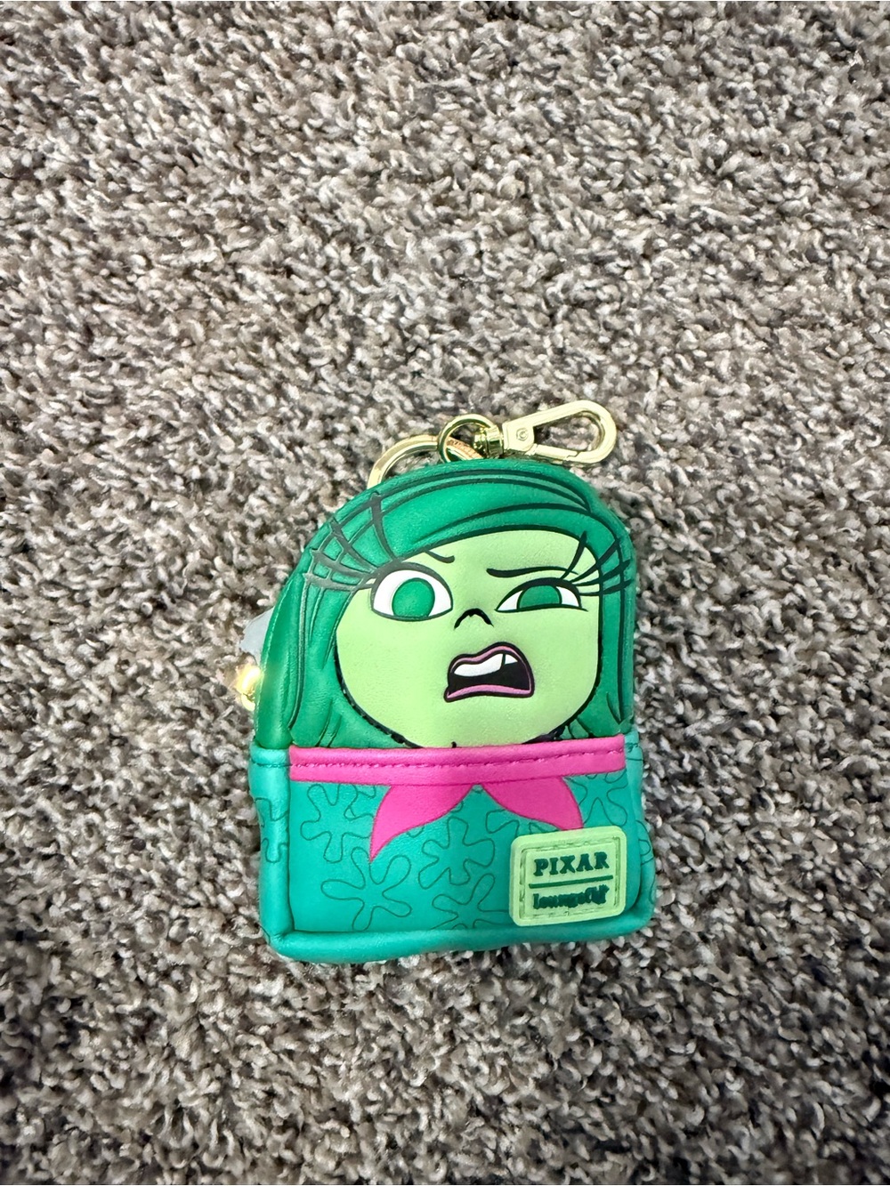 Loungefly Pixar Green 'Disgust' Character Keychain Pouch with Pink Accent